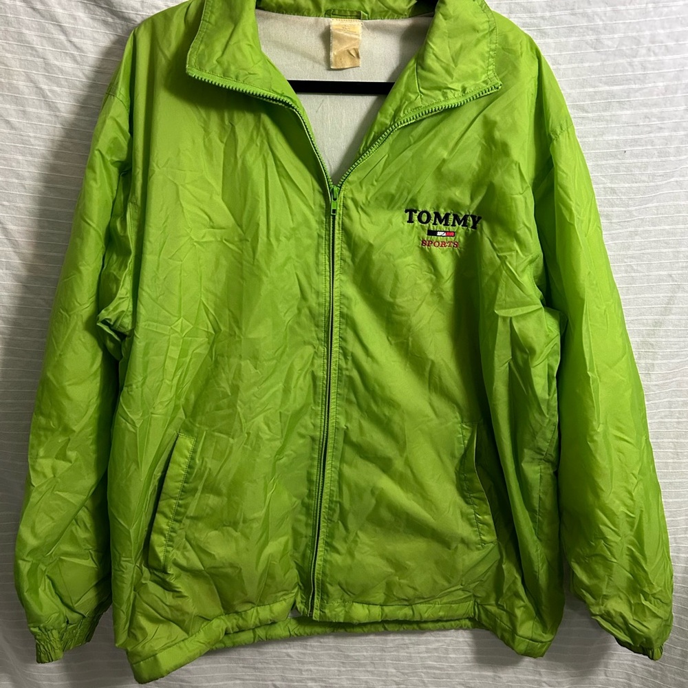 Vtg Tommy Hilfiger Men’s Neon Green Long Sleeve Waterproof Jacket Size L *RARE*